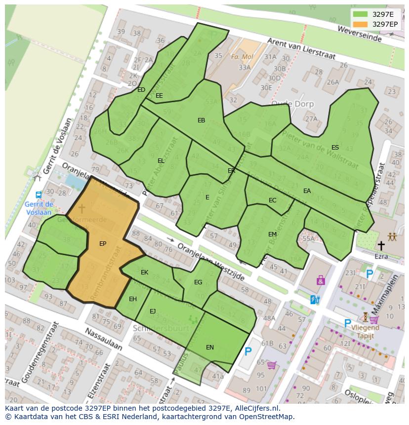 Afbeelding van het postcodegebied 3297 EP op de kaart.