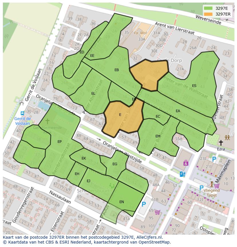 Afbeelding van het postcodegebied 3297 ER op de kaart.