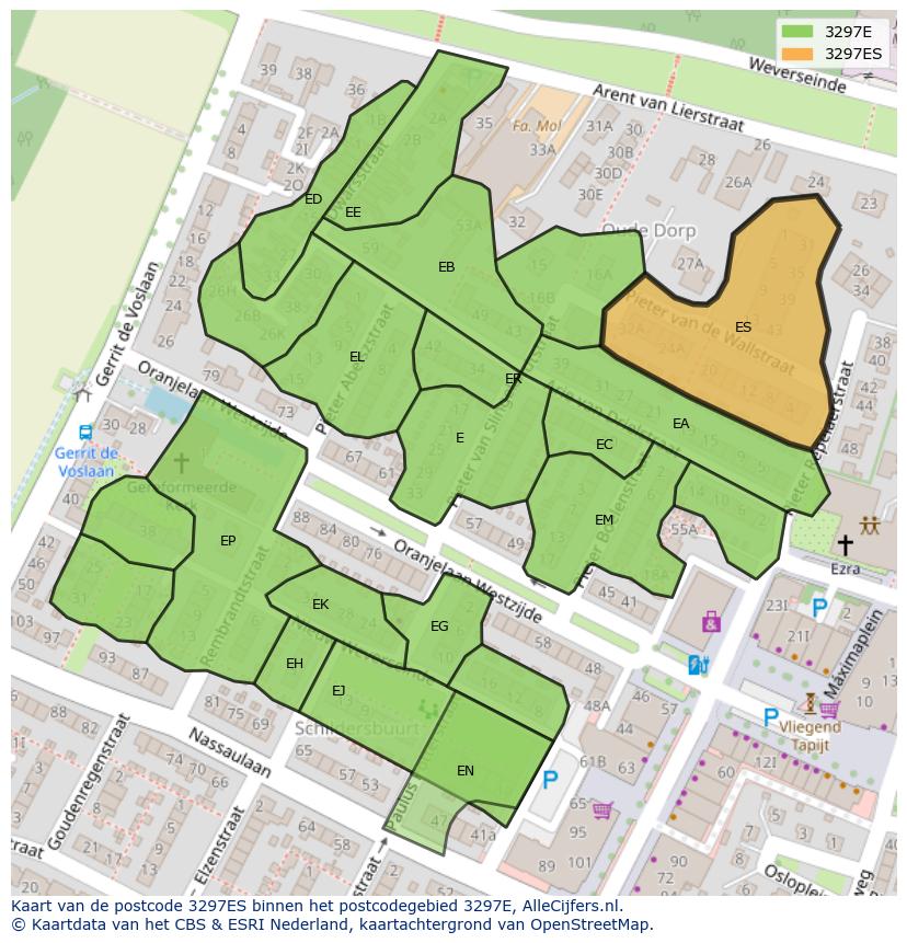 Afbeelding van het postcodegebied 3297 ES op de kaart.