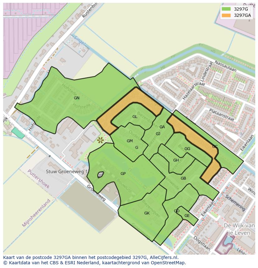 Afbeelding van het postcodegebied 3297 GA op de kaart.