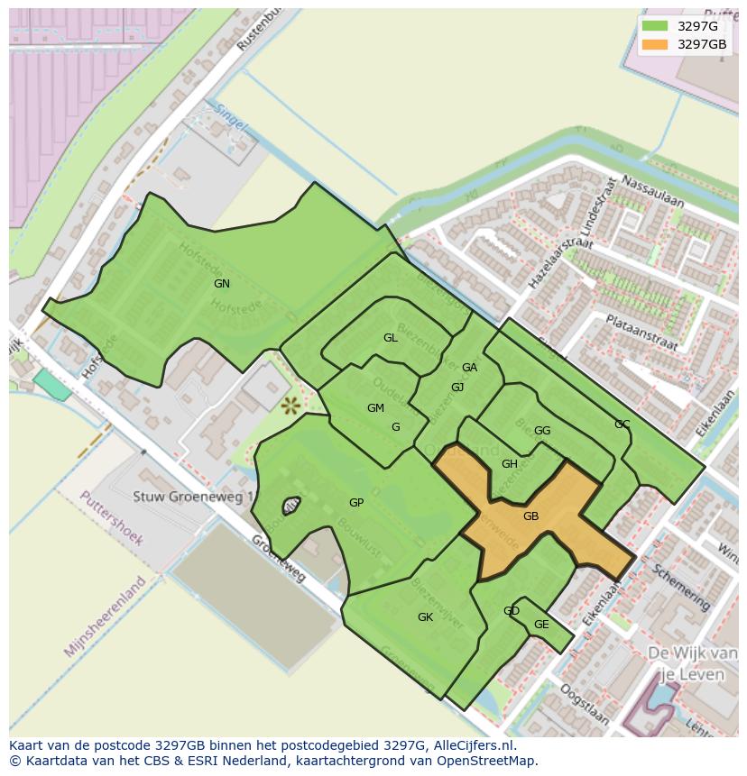 Afbeelding van het postcodegebied 3297 GB op de kaart.