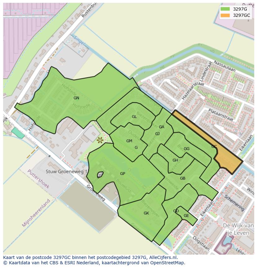 Afbeelding van het postcodegebied 3297 GC op de kaart.