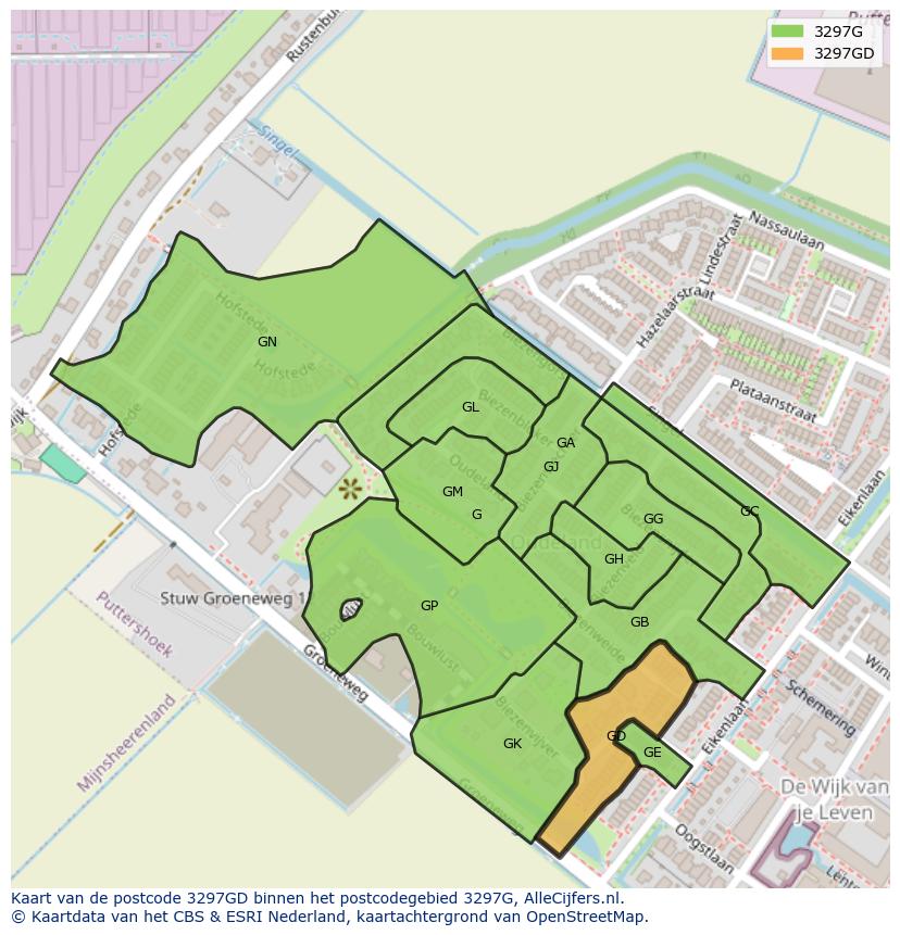 Afbeelding van het postcodegebied 3297 GD op de kaart.