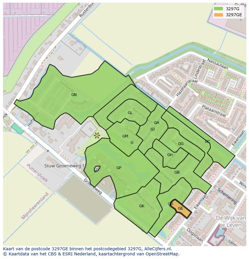 Afbeelding van het postcodegebied 3297 GE op de kaart.