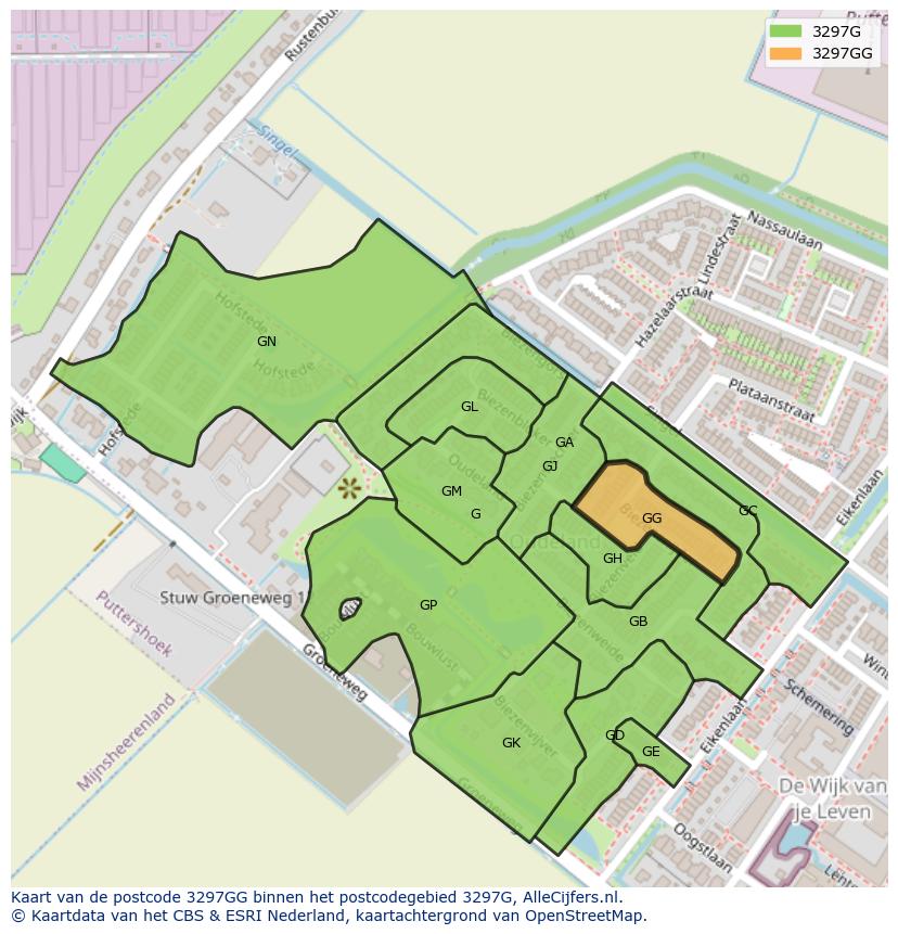 Afbeelding van het postcodegebied 3297 GG op de kaart.