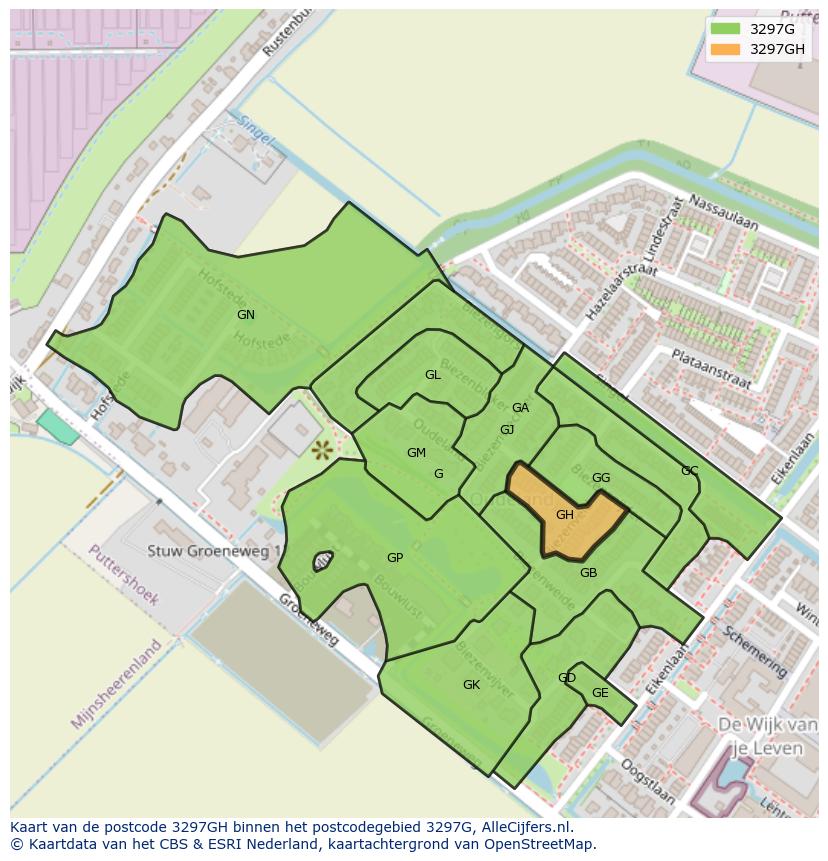 Afbeelding van het postcodegebied 3297 GH op de kaart.