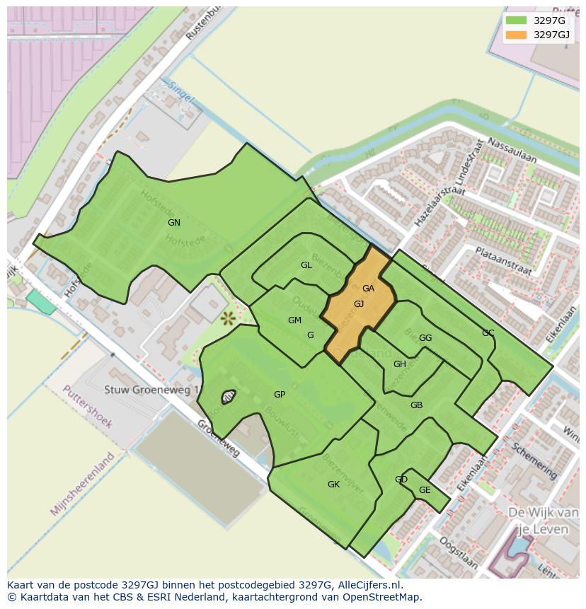 Afbeelding van het postcodegebied 3297 GJ op de kaart.