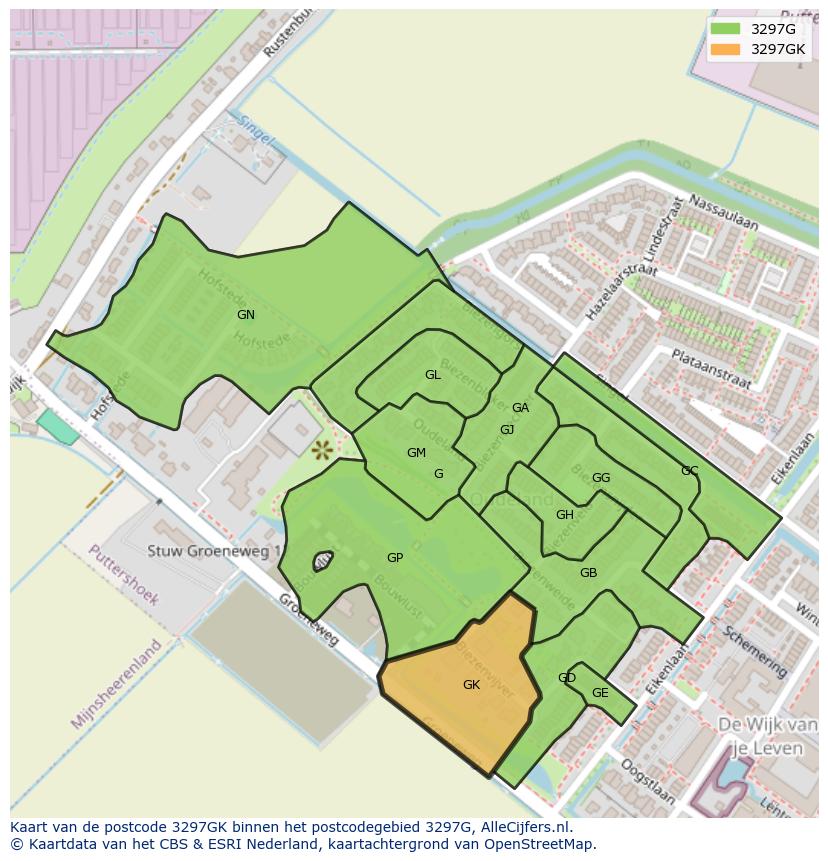 Afbeelding van het postcodegebied 3297 GK op de kaart.