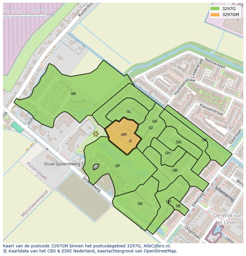 Afbeelding van het postcodegebied 3297 GM op de kaart.