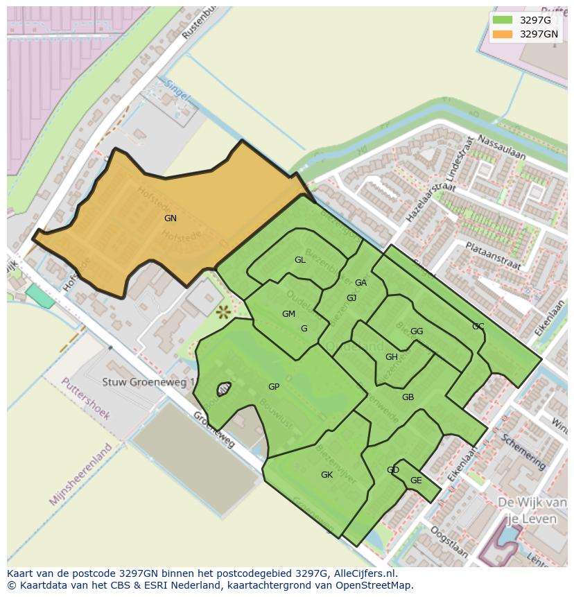 Afbeelding van het postcodegebied 3297 GN op de kaart.