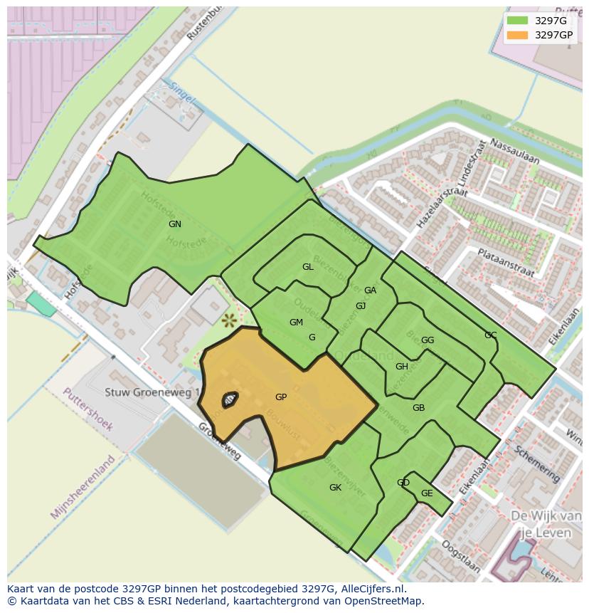 Afbeelding van het postcodegebied 3297 GP op de kaart.
