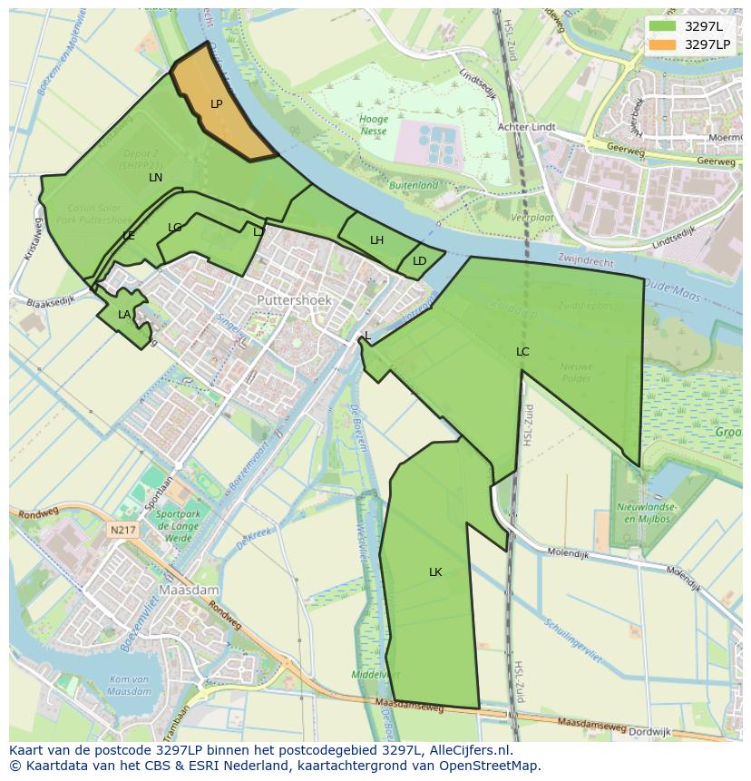 Afbeelding van het postcodegebied 3297 LP op de kaart.