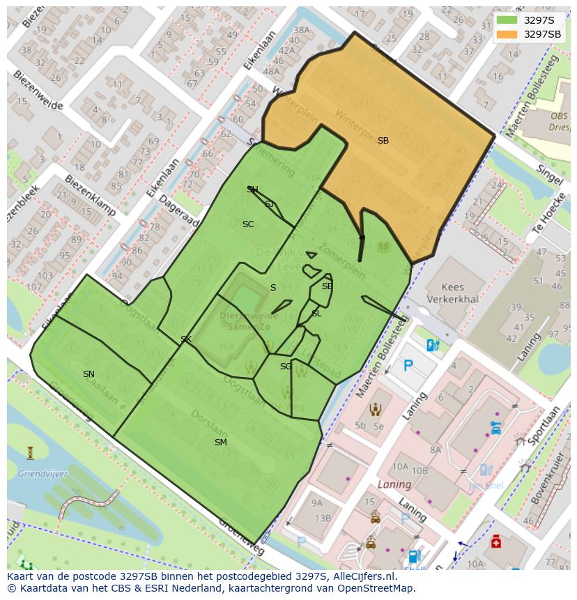 Afbeelding van het postcodegebied 3297 SB op de kaart.