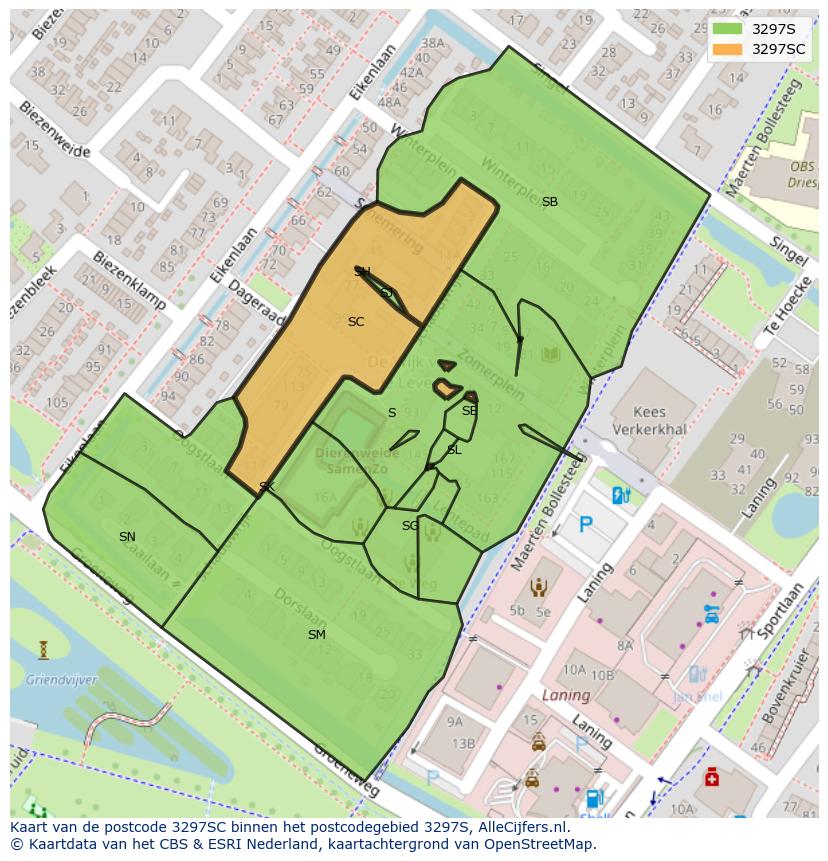 Afbeelding van het postcodegebied 3297 SC op de kaart.