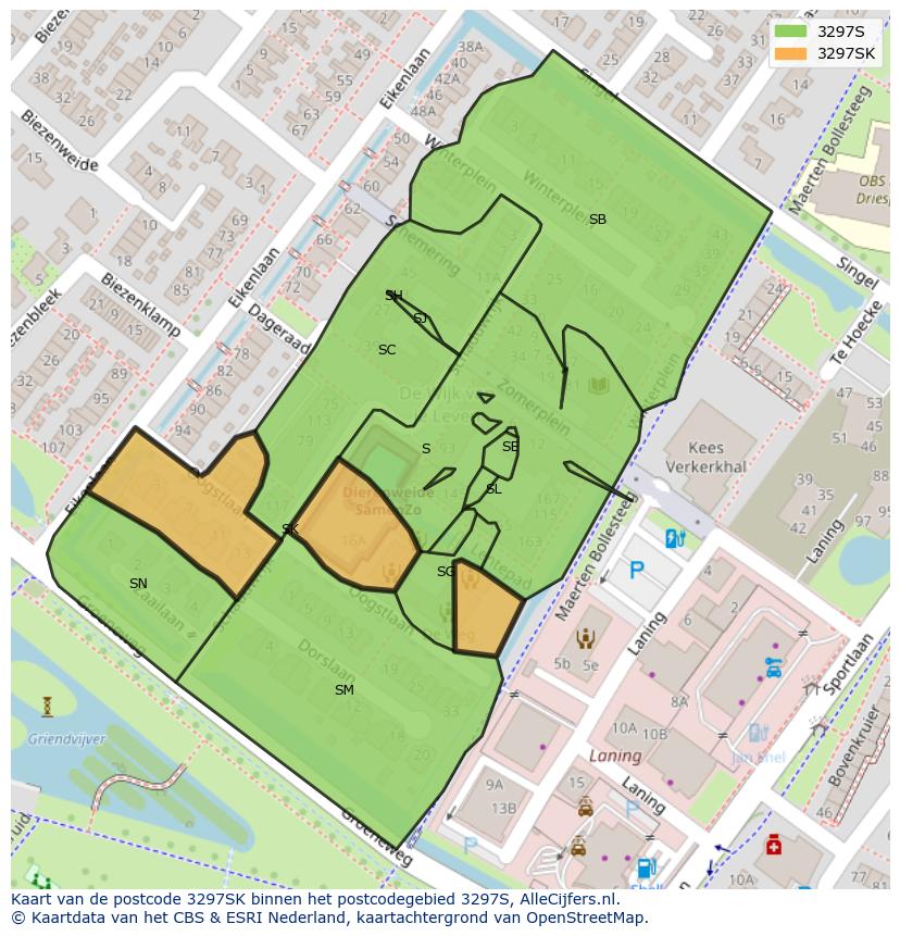 Afbeelding van het postcodegebied 3297 SK op de kaart.