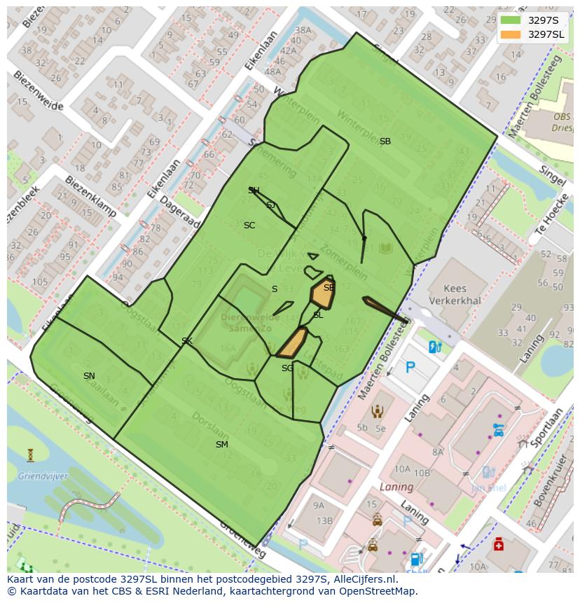 Afbeelding van het postcodegebied 3297 SL op de kaart.