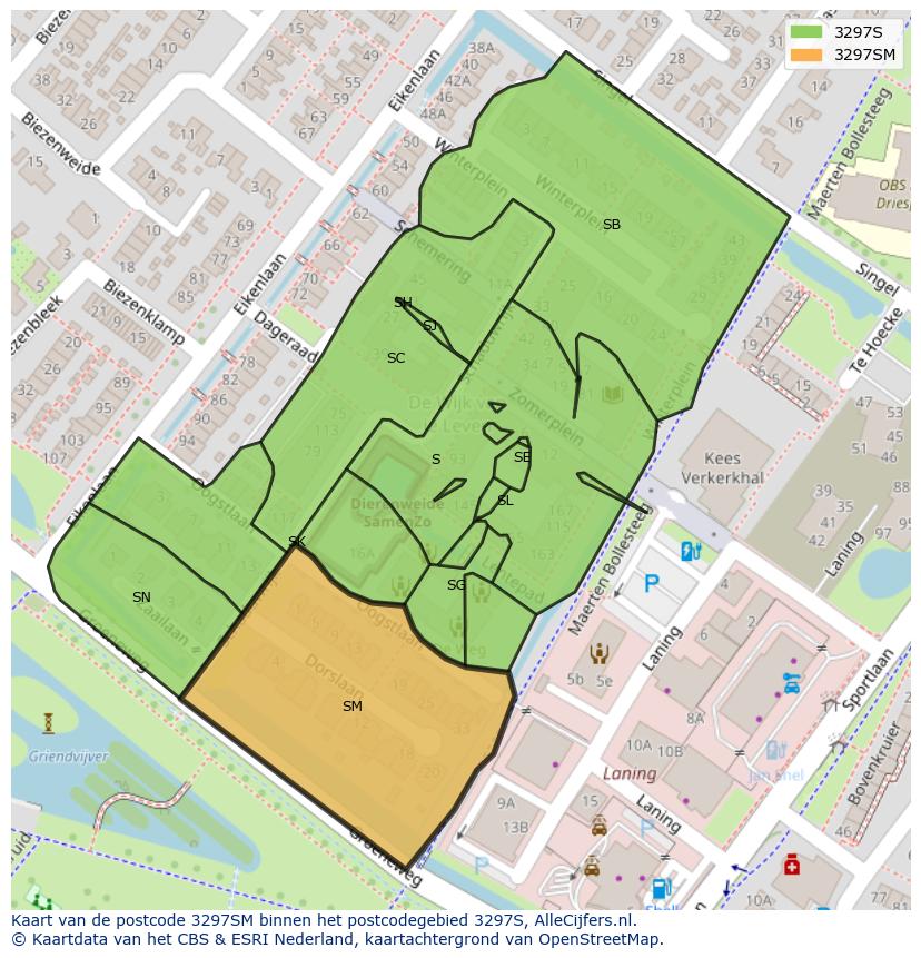 Afbeelding van het postcodegebied 3297 SM op de kaart.