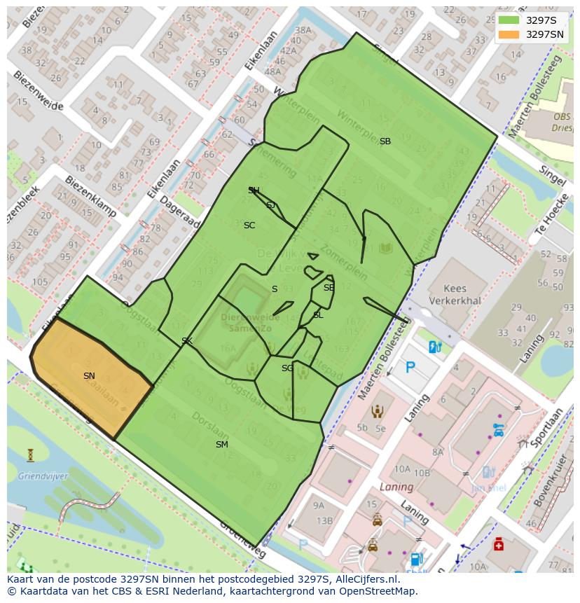 Afbeelding van het postcodegebied 3297 SN op de kaart.