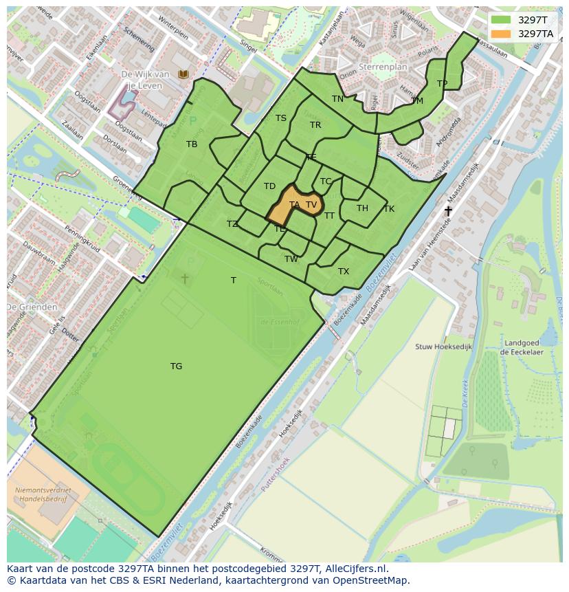 Afbeelding van het postcodegebied 3297 TA op de kaart.