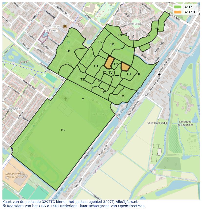 Afbeelding van het postcodegebied 3297 TC op de kaart.