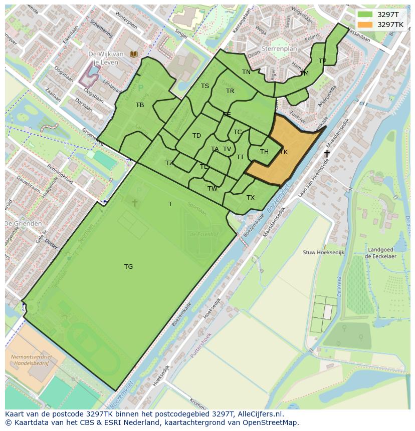 Afbeelding van het postcodegebied 3297 TK op de kaart.