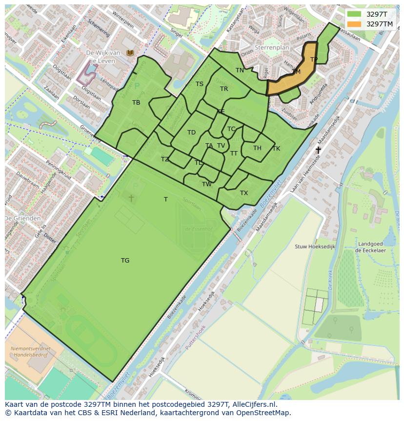 Afbeelding van het postcodegebied 3297 TM op de kaart.