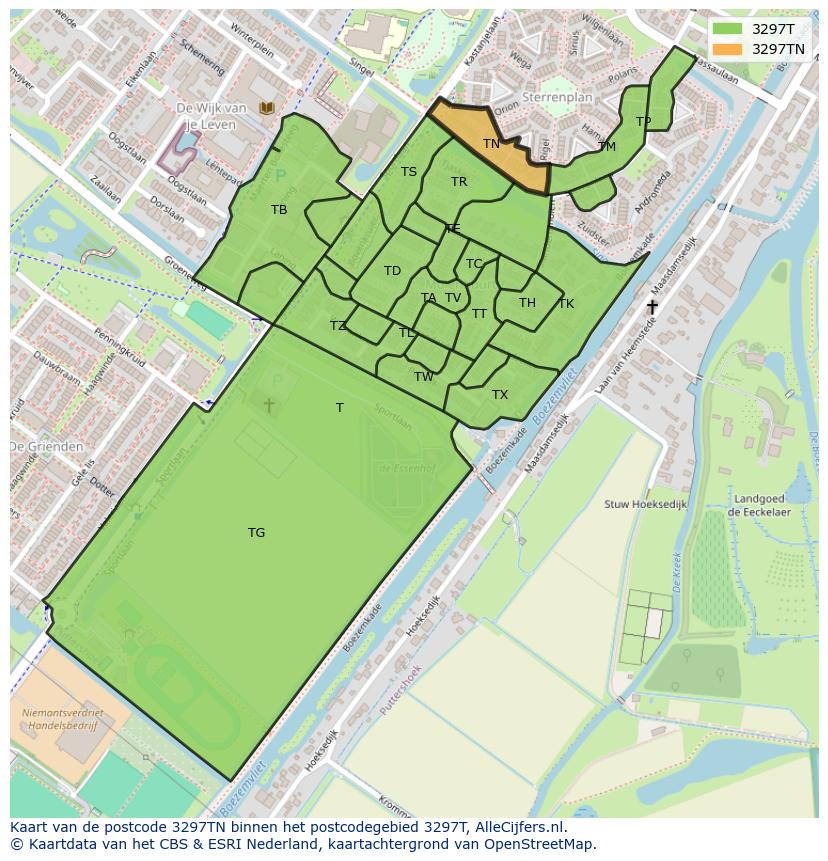 Afbeelding van het postcodegebied 3297 TN op de kaart.