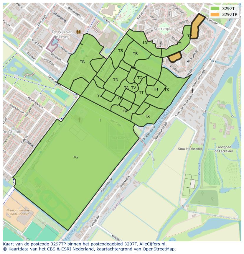 Afbeelding van het postcodegebied 3297 TP op de kaart.