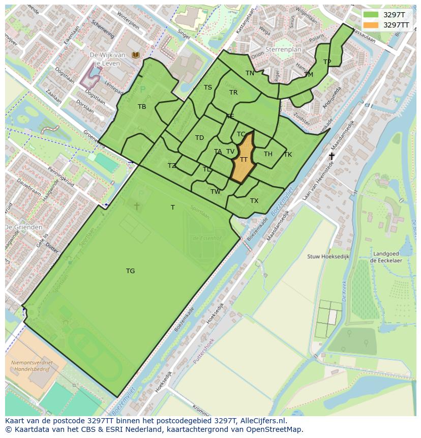 Afbeelding van het postcodegebied 3297 TT op de kaart.