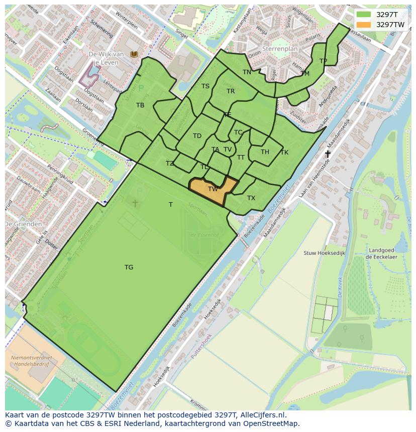 Afbeelding van het postcodegebied 3297 TW op de kaart.