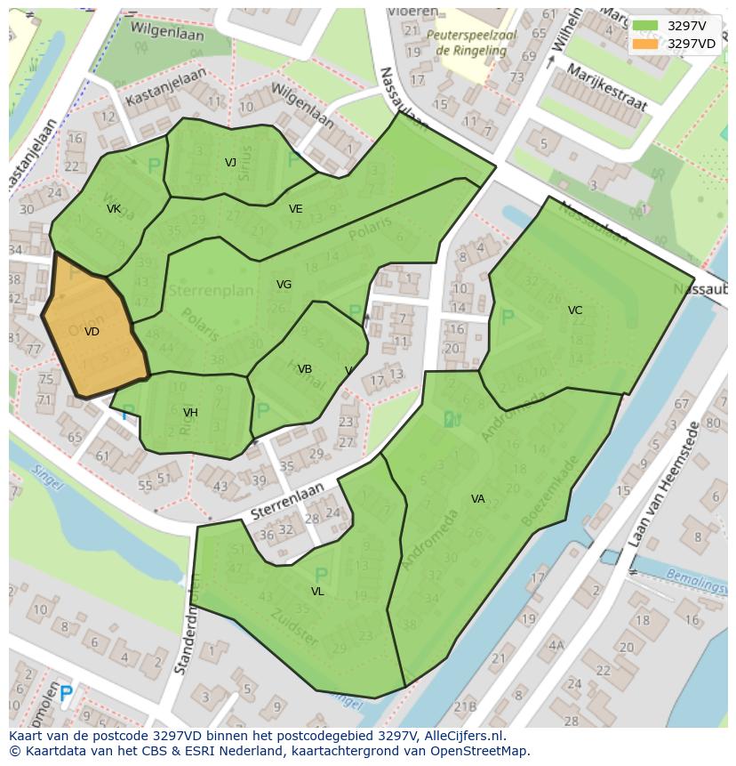 Afbeelding van het postcodegebied 3297 VD op de kaart.