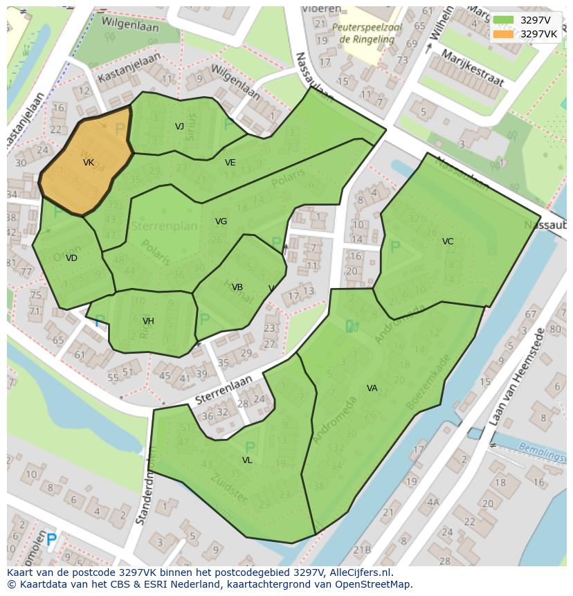 Afbeelding van het postcodegebied 3297 VK op de kaart.