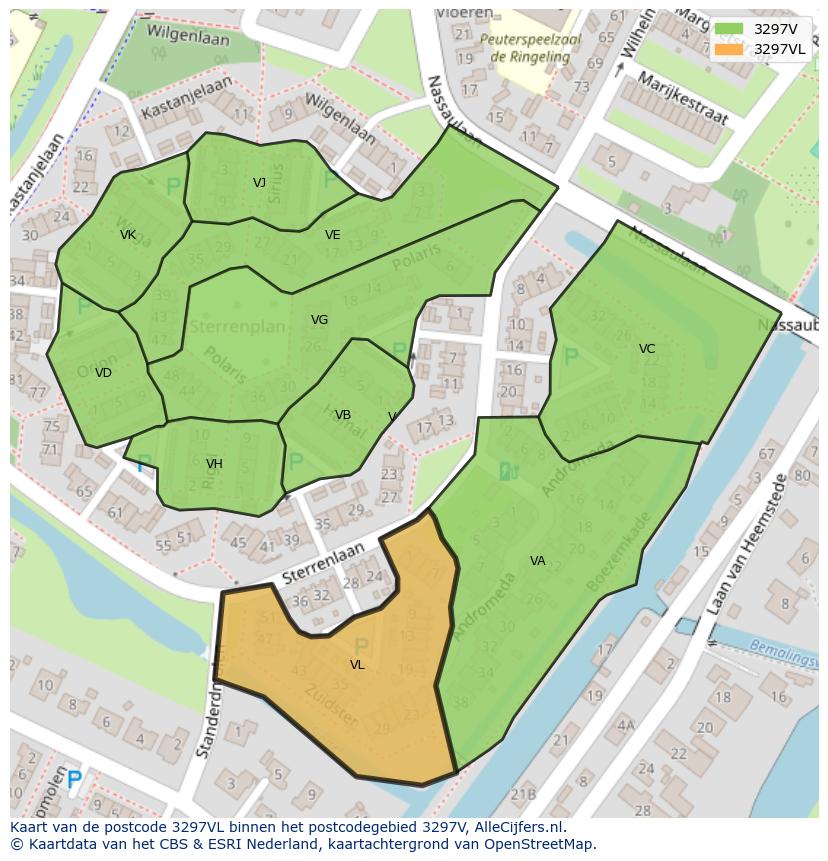 Afbeelding van het postcodegebied 3297 VL op de kaart.