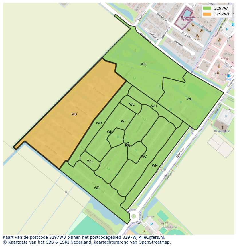 Afbeelding van het postcodegebied 3297 WB op de kaart.