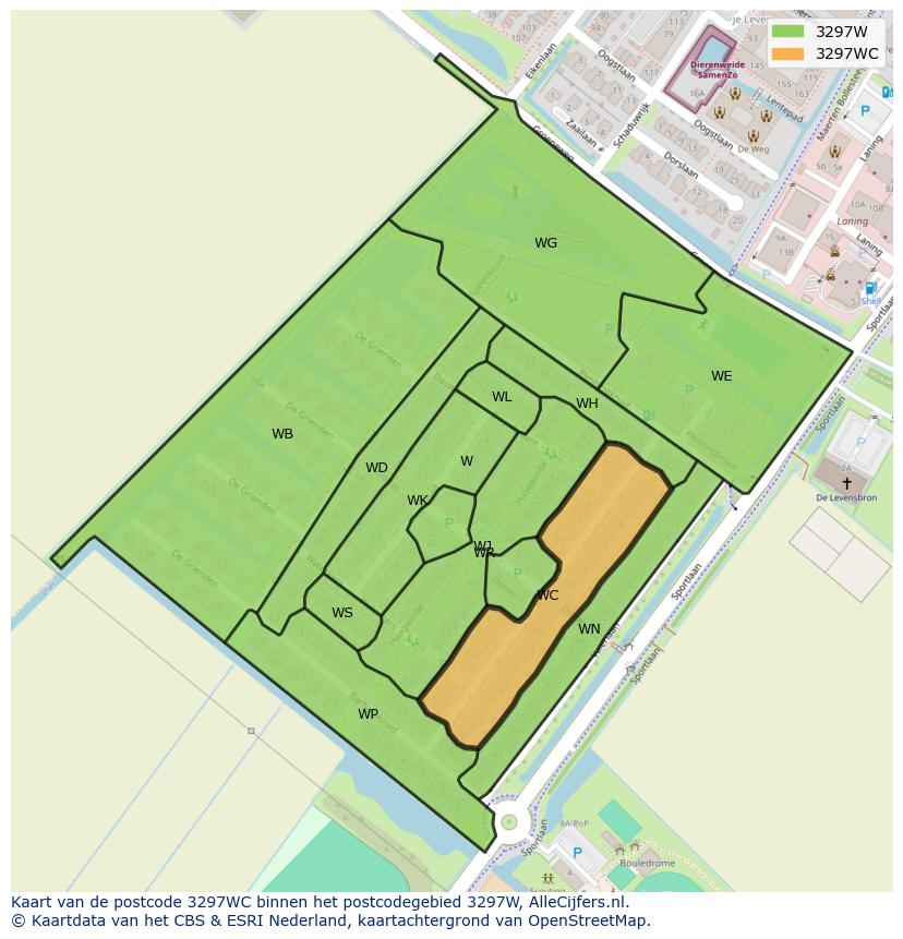 Afbeelding van het postcodegebied 3297 WC op de kaart.