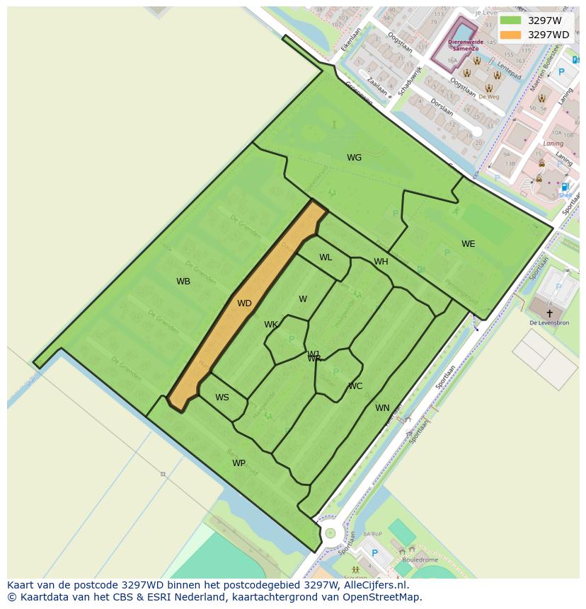 Afbeelding van het postcodegebied 3297 WD op de kaart.