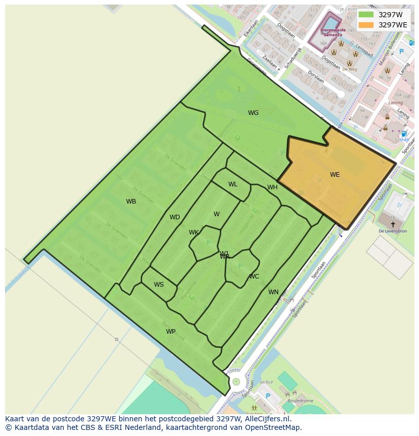 Afbeelding van het postcodegebied 3297 WE op de kaart.