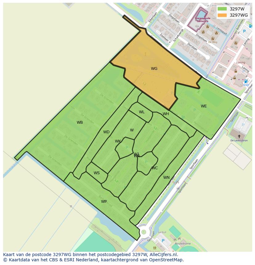 Afbeelding van het postcodegebied 3297 WG op de kaart.