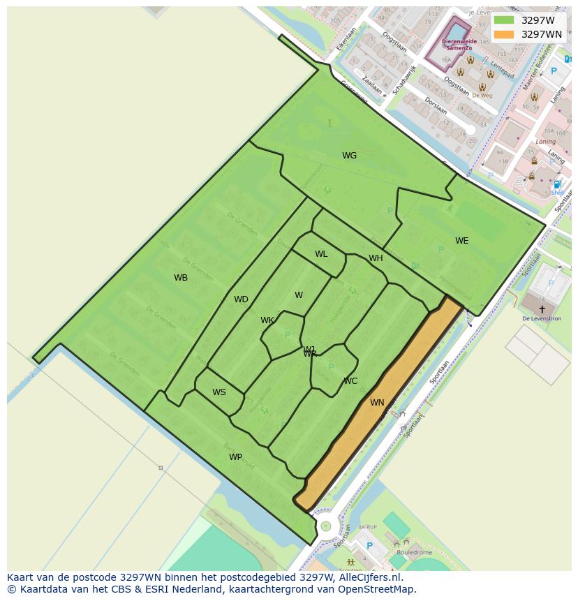 Afbeelding van het postcodegebied 3297 WN op de kaart.