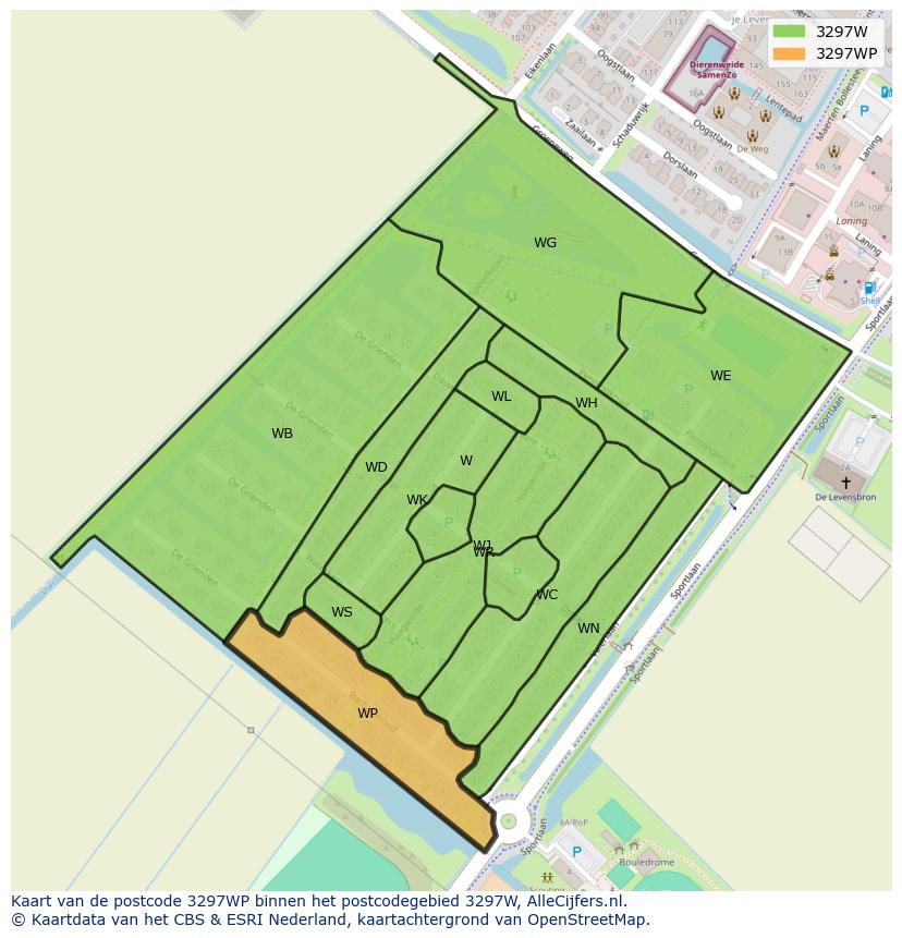 Afbeelding van het postcodegebied 3297 WP op de kaart.