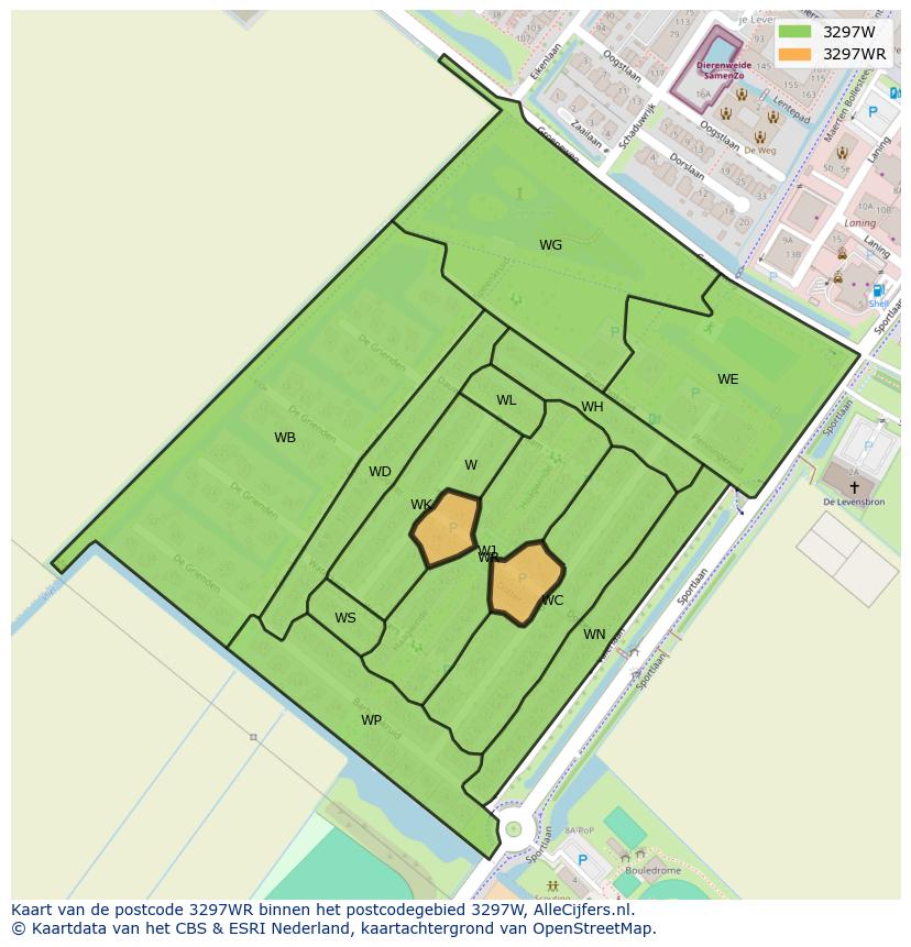 Afbeelding van het postcodegebied 3297 WR op de kaart.