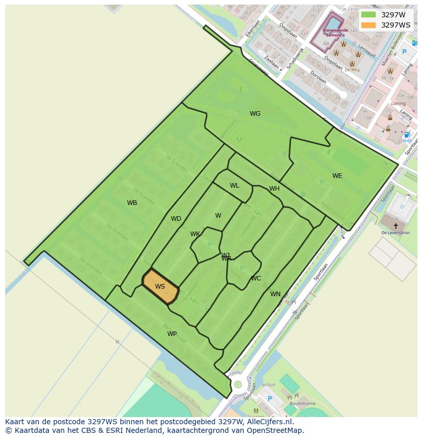 Afbeelding van het postcodegebied 3297 WS op de kaart.