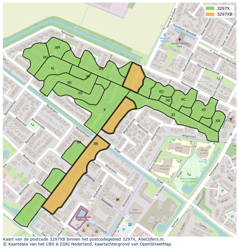 Afbeelding van het postcodegebied 3297 XB op de kaart.