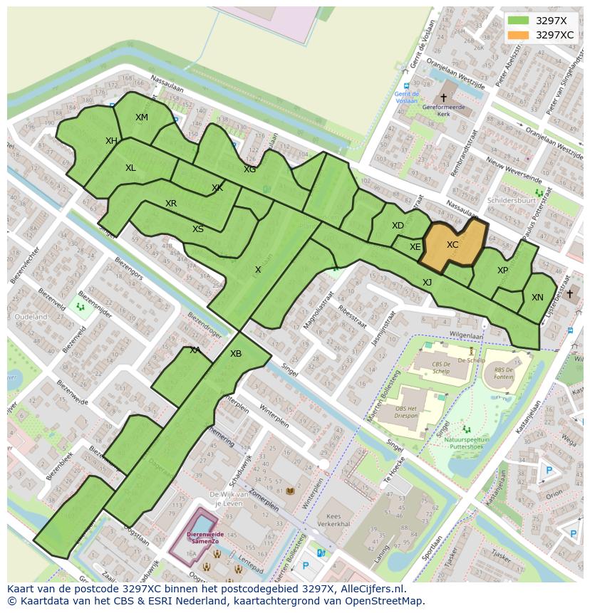 Afbeelding van het postcodegebied 3297 XC op de kaart.