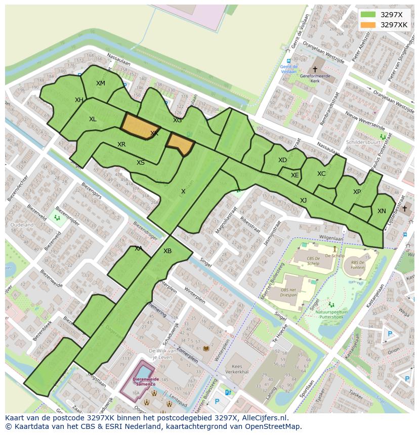 Afbeelding van het postcodegebied 3297 XK op de kaart.