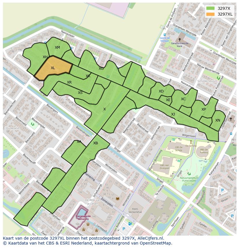 Afbeelding van het postcodegebied 3297 XL op de kaart.