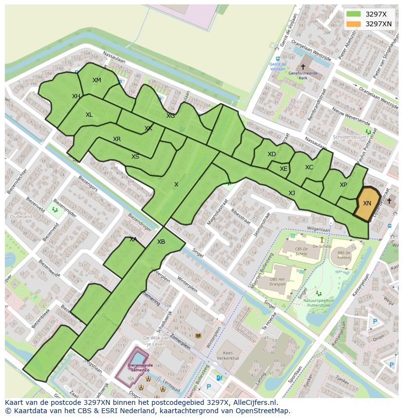 Afbeelding van het postcodegebied 3297 XN op de kaart.