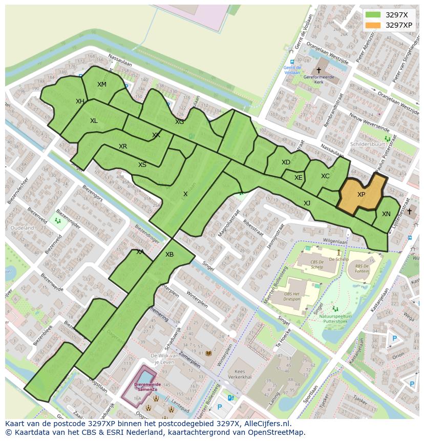 Afbeelding van het postcodegebied 3297 XP op de kaart.