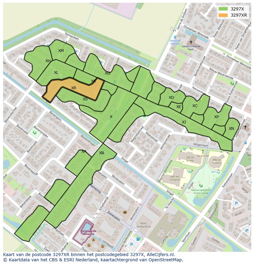 Afbeelding van het postcodegebied 3297 XR op de kaart.