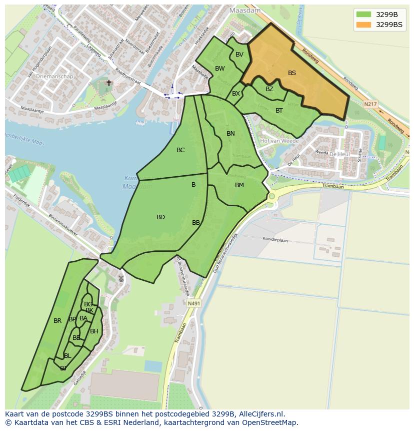 Afbeelding van het postcodegebied 3299 BS op de kaart.